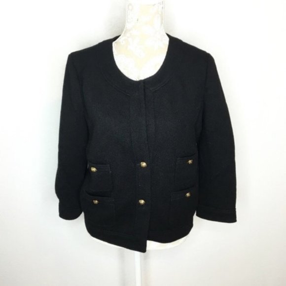 J. Crew Jackets & Blazers - J. Crew Sz8 black ribbed wool bomber peacoat bh070